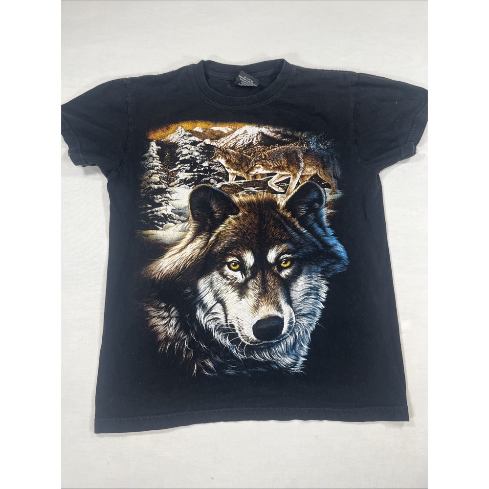 Hot rock wolf graphic print T-shirt size small harvest cotton